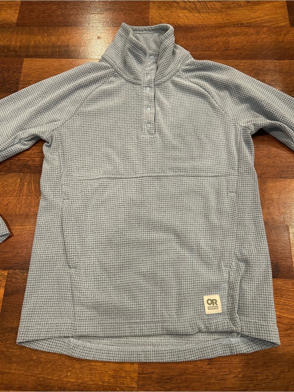Outdoor Research Sweater Mens Small Gray Snap Pullover Waffle Grid Thermal